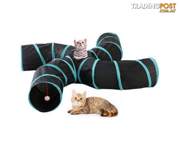 Pet Cat Kitten Puppy 4-Way Tunnel Play Toy Foldable Funny Exercise Tunnel Rabbit - V201-FDZ0727BL8AU