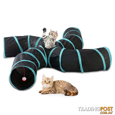 Pet Cat Kitten Puppy 4-Way Tunnel Play Toy Foldable Funny Exercise Tunnel Rabbit - V201-FDZ0727BL8AU