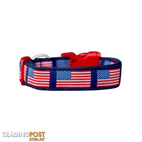 American Flag Dog Collar - Hand Made by The Bark Side - TBSAMFXS