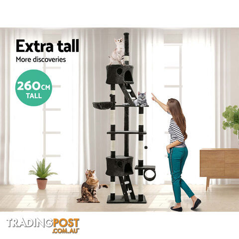 i.Pet Cat Tree 260cm Tower Scratching Post Scratcher Condo House Trees Grey - PET-CAT-HSCT260-GR