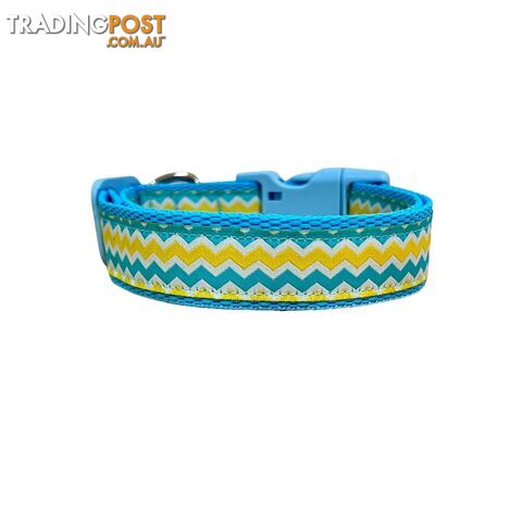 Blue & Yellow Waves Dog Collar - Hand Made by The Bark Side - TBSBLULGEBBL