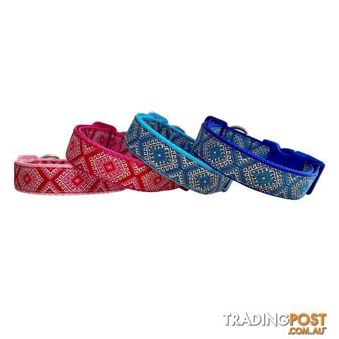 Aztec Dog Collar - Pink Blue - Hand Made by The Bark Side - TBSAZTMEDRBLU