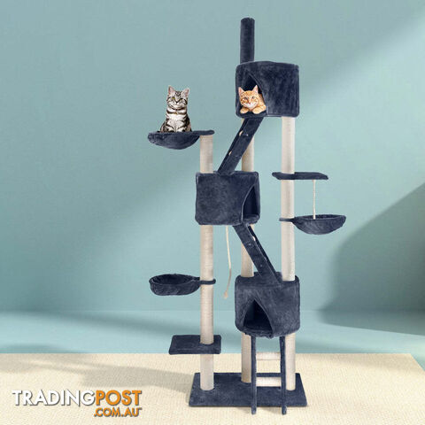 i.Pet Cat Tree 244cm Tower Scratching Post Scratcher Trees Condo House Grey -...