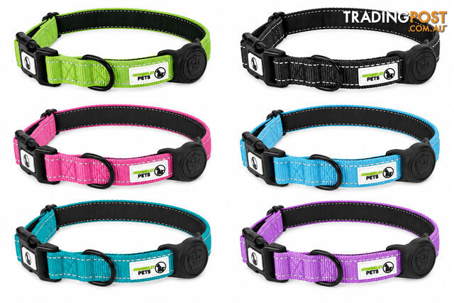 Dog Collar Nylon w/Reflective Stitching Padded AirTag Protector - Moondidley...