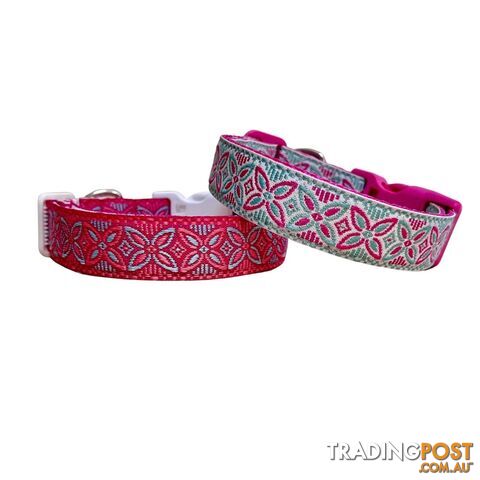 Geometric Flower Dog Collar - Hand Made by The Bark Side - TBSGFLMEDPNK