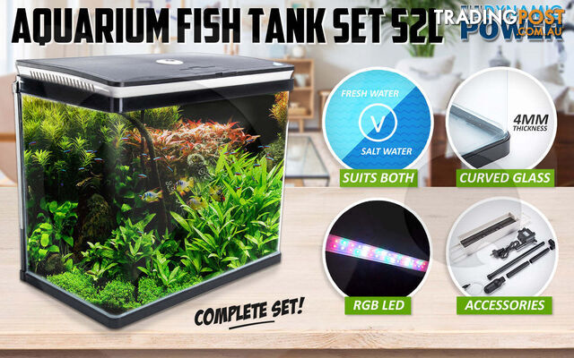 Aquarium Curved Glass RGB LED Fish Tank Set Filter Pump 52L - V274-AQ-FT52L-BK - photo 3 of 11