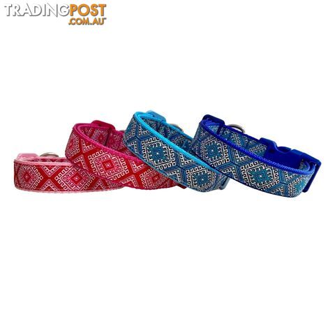 Aztec Dog Collar - Pink Blue - Hand Made by The Bark Side - TBSAZTMEDBPNK