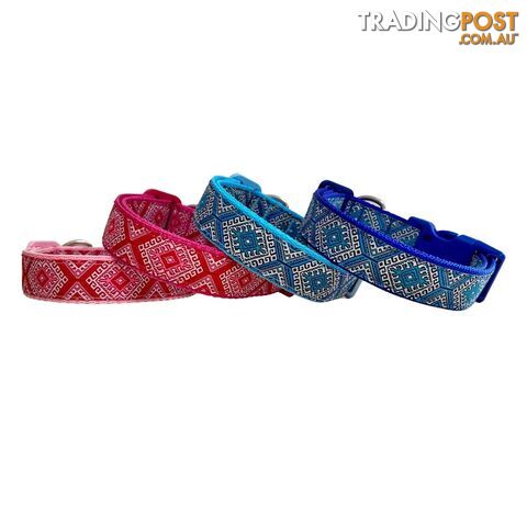 Aztec Dog Collar - Pink Blue - Hand Made by The Bark Side - TBSAZTXSBPNK