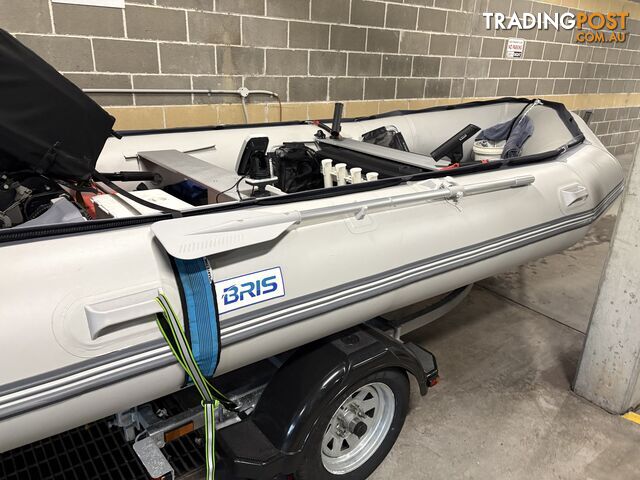 4.30m Bris Inflatable 30hp Mariner 2 stroke on new Trailer