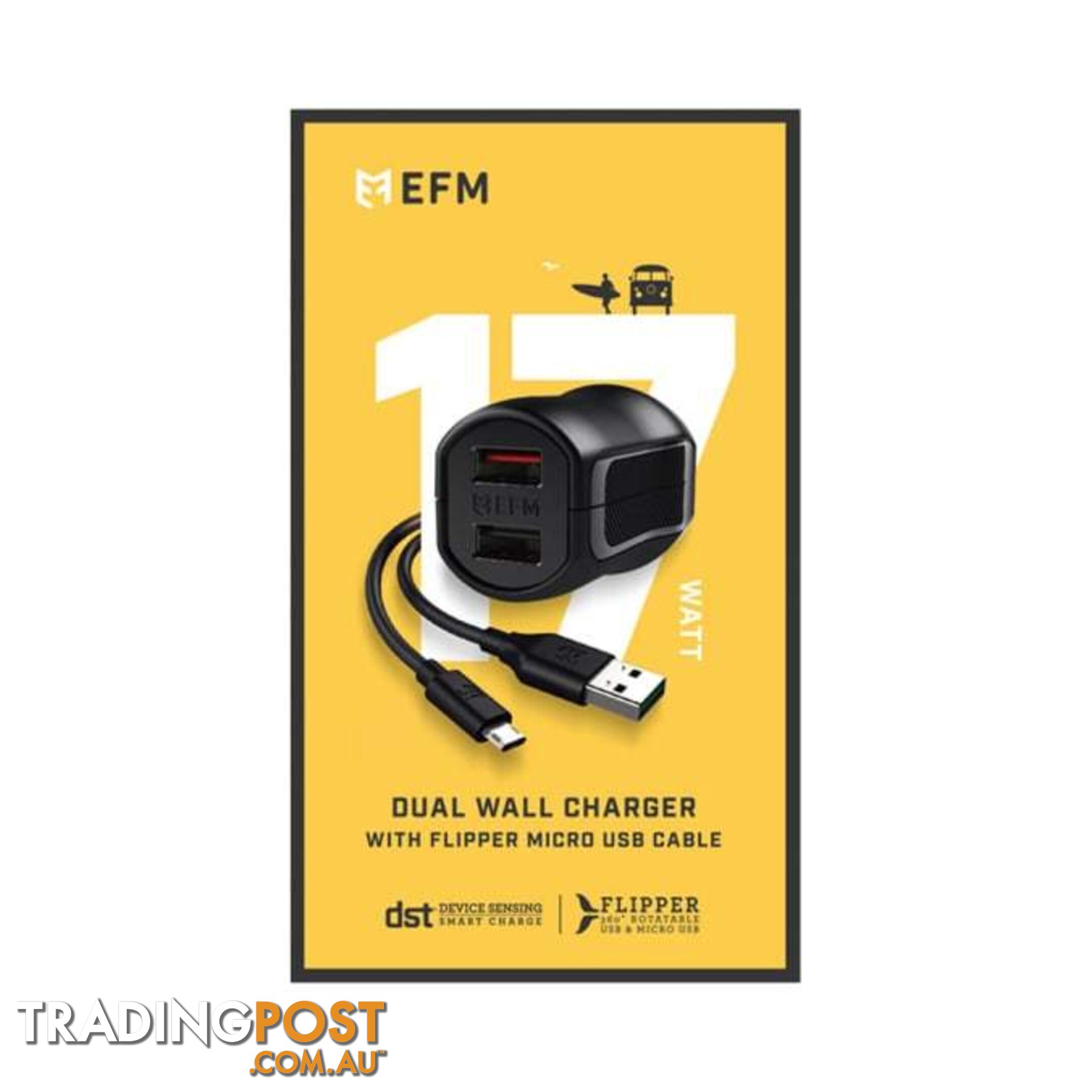 EFM Dual USB Rapid Charge Wall Charger 3.4A With Micro-USB Cable - EFM - 9319655056555