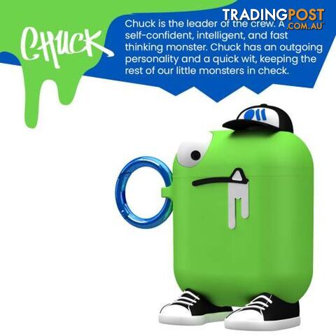 Case-Mate CreaturePod Air Pods Hook Ups Case and Neck Strap with Neck Strap - Chuck The Cool Guy Case (Green) - Case-Mate - 846127187039