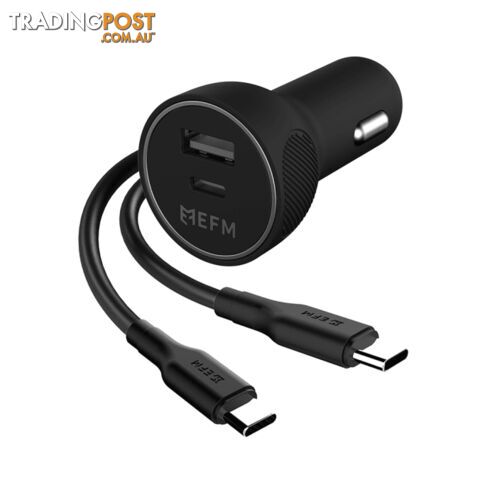 EFM Dual Port Car Charger TypeC PD Port to USB-A 39w QC3.0 with Type C Cable - EFM - 9319655068091