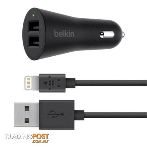 Belkin BOOSTUP 2-Port 24W Metallic Car Charger With USB-A to Lightning cable - Black - Belkin - 745883738694