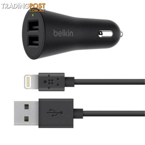 Belkin BOOSTUP 2-Port 24W Metallic Car Charger With USB-A to Lightning cable - Black - Belkin - 745883738694