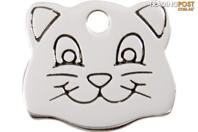 RED DINGO STAINLESS STEEL CAT FACE TAG - LIFETIME