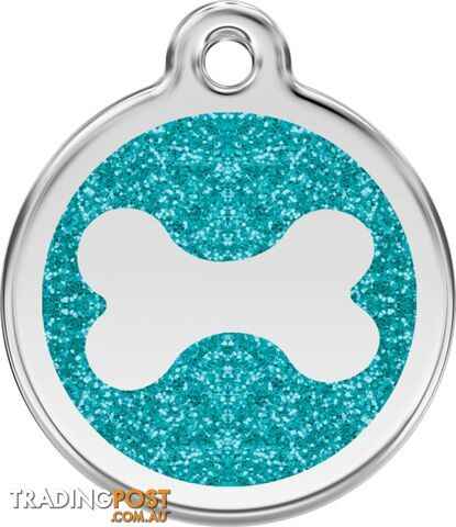 RED DINGO GLITTER BONE TAG AQUA - LIFETIME GUARANT