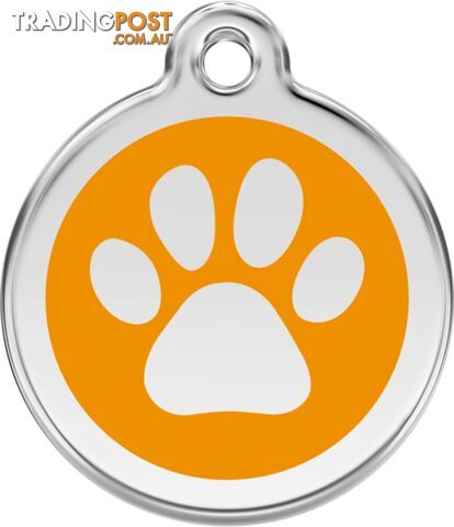 RED DINGO ENAMEL PAW PRINT TAG ORANGE - LIFETIME G