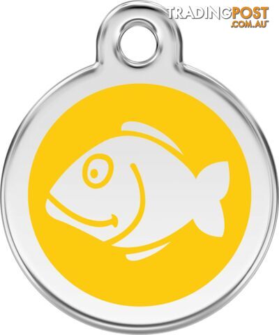 RED DINGO ENAMEL FISH TAG - YELLOW - LIFETIME GUAR