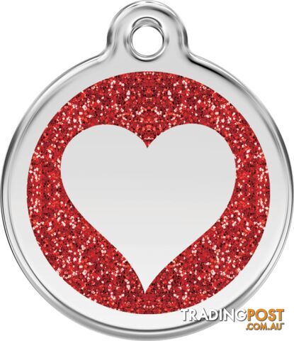RED DINGO GLITTER RED HEART TAG - LIFETIME GUARANT
