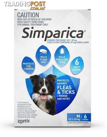 SIMPARICA MEDIUM DOG 10.1-20KG (BLUE) 40MG