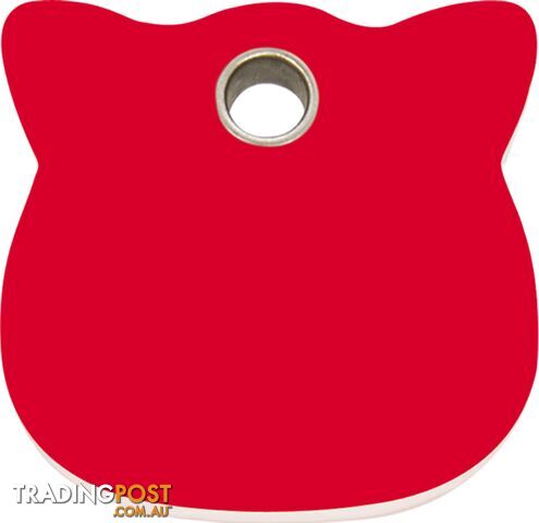 RED DINGO - PLASTIC CAT HEAD TAG - RED ENGRAVED