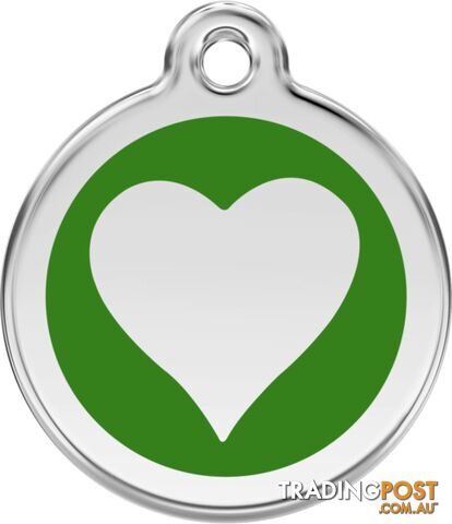 RED DINGO ENAMEL GREEN HEART TAG - LIFETIME GUARAN