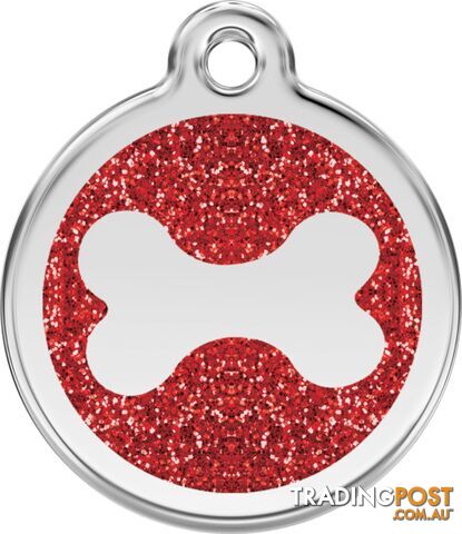 RED DINGO GLITTER BONE TAG RED - LIFETIME GUARANTE