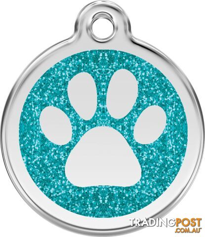 RED DINGO GLITTER PAW PRINT TAG AQUA - LIFETIME GU