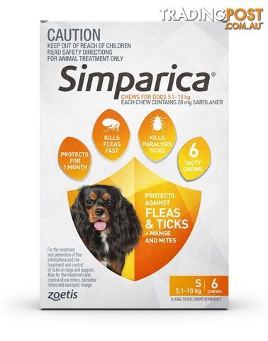 SIMPARICA SMALL DOG 5.1 - 10KG 20MG (ORANGE) 20MG