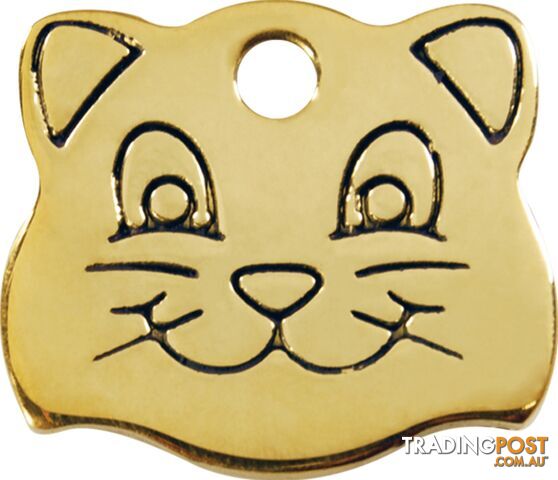 RED DINGO BRASS CAT FACE TAG - LIFETIME GUARANTEE