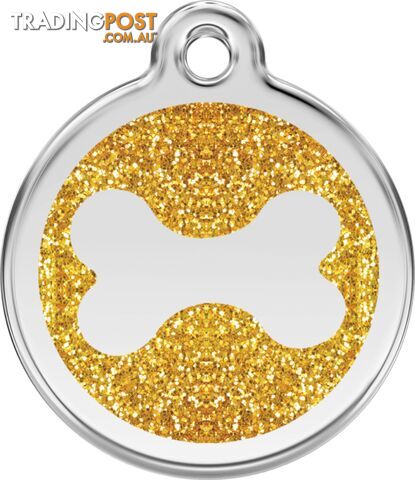RED DINGO GLITTER BONE TAG GOLD - LIFETIME GUARANT