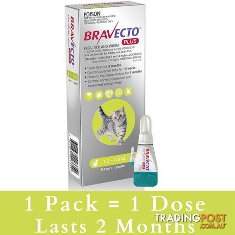 BRAVECTO PLUS FOR SMALL CATS 1.2 -2.8KG (GREEN)