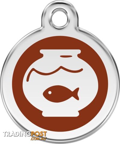 RED DINGO ENAMEL FISH BOWL TAG - BROWN - LIFETIME