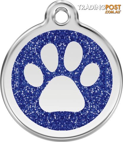 RED DINGO GLITTER PAW PRINT TAG BLUE - LIFETIME GU