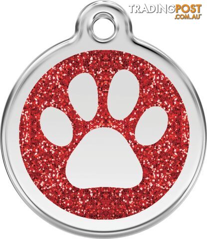 RED DINGO GLITTER PAW PRINT TAG RED - LIFETIME GUA