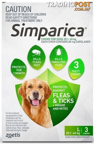 SIMPARICA LARGE DOG 20.1-40KG (GREEN) 80MG