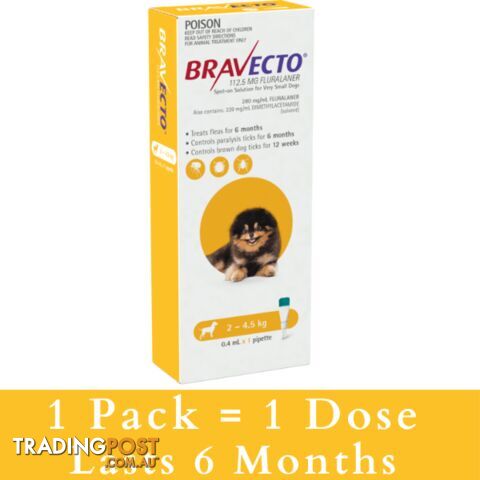 BRAVECTO SPOT ON FOR EXTRA SMALL DOGS 2 - 4.5KG (Y