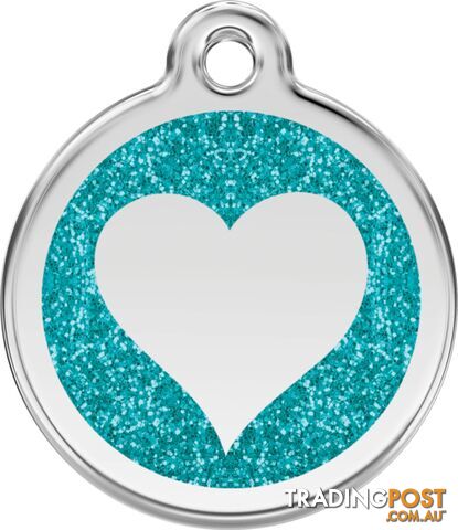 RED DINGO GLITTER AQUA HEART TAG - LIFETIME GUARAN