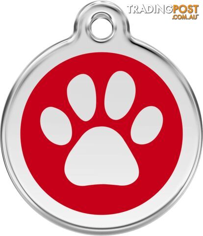 RED DINGO ENAMEL PAW PRINT TAG RED - LIFETIME GUAR