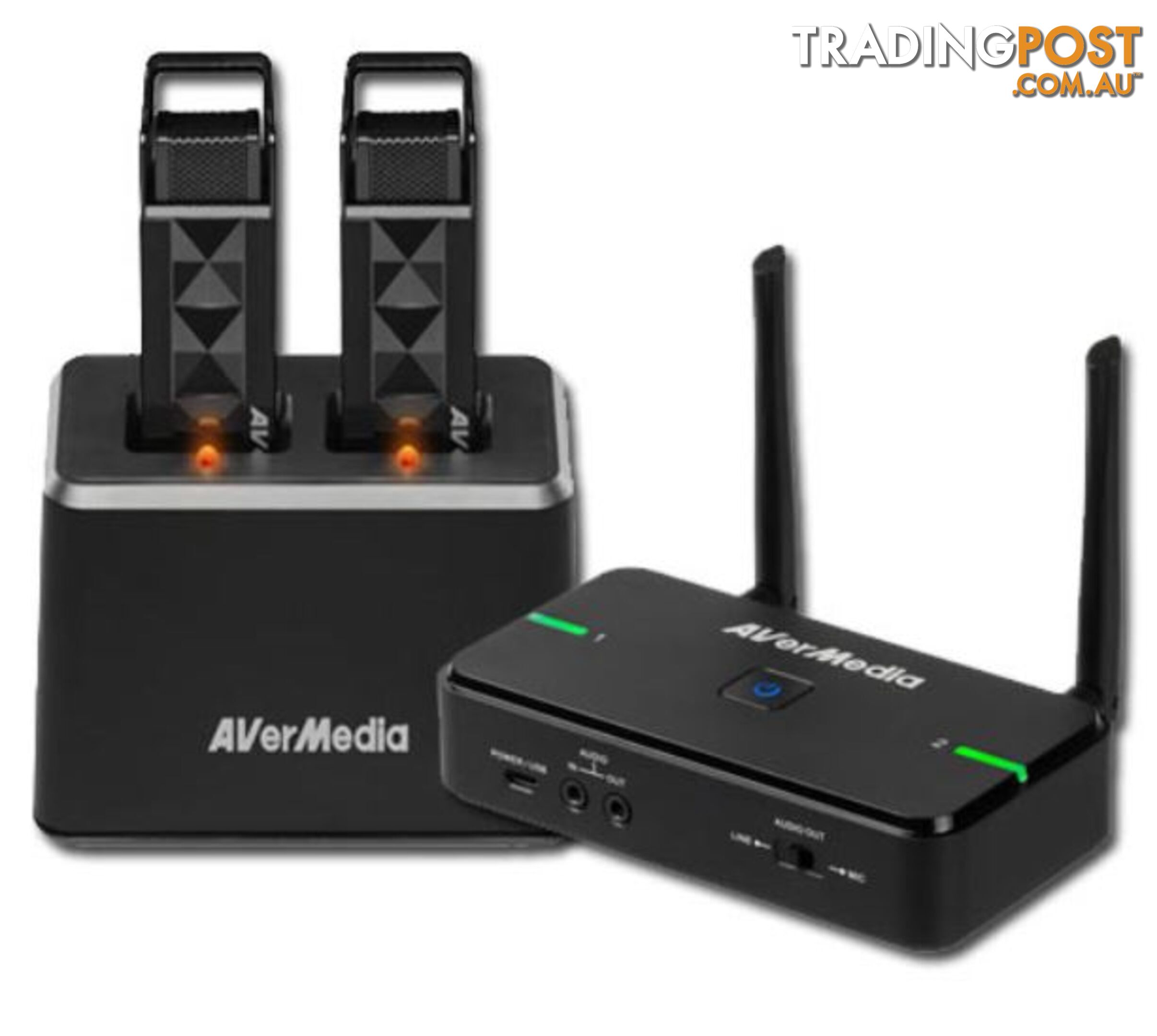 Avermedia Wireless Teacher Microphone AW315 Full Package â Dual Mic with Smart Pair. Microphone x 2, Receiver x 1, Charge Station x 1 - SPAV-AW315FULL