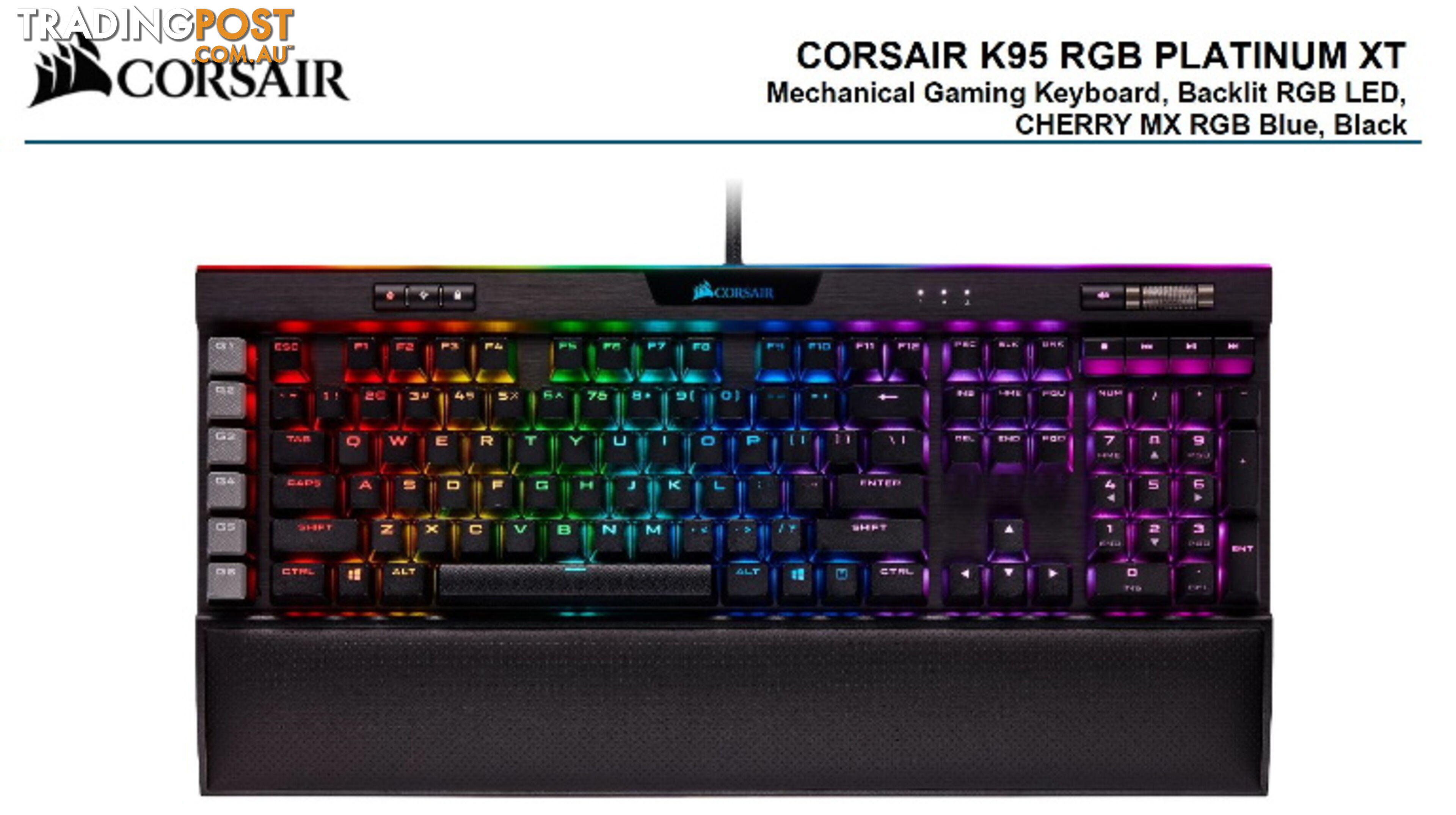 Corsair K95 RGB PLATINUM XT, Cherry MX Blue, Dynamic Per-Key RGB Backlighting with 19-Zone LightEdge, Mechanical Gaming Keyboard - KBCH-K95PLTM-BL-XT