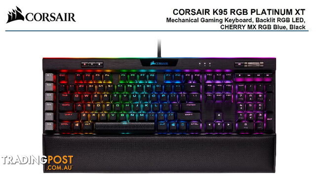 Corsair K95 RGB PLATINUM XT, Cherry MX Blue, Dynamic Per-Key RGB Backlighting with 19-Zone LightEdge, Mechanical Gaming Keyboard - KBCH-K95PLTM-BL-XT