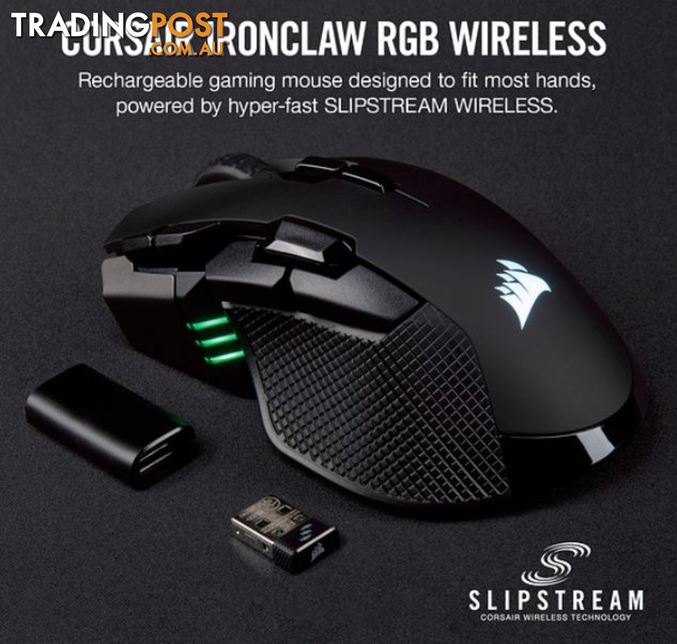 Corsair IRONCLAW RGB Wireless, FPS/MOBA 18,000 DPI, SLIPSTREAM Corsair Wireless Technology Gaming Mouse - MICH-IRONCLAW-BKWL