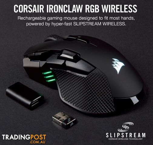 Corsair IRONCLAW RGB Wireless, FPS/MOBA 18,000 DPI, SLIPSTREAM Corsair Wireless Technology Gaming Mouse - MICH-IRONCLAW-BKWL