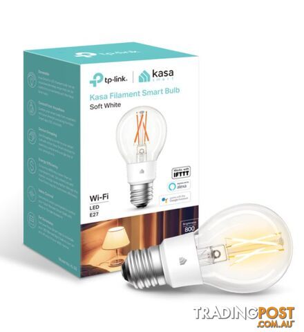 TP-Link KL50 Kasa Filament Smart Bulb, Soft White, Edison Screw, Dimmable, No Hub Required, Voice Control, 2700K, 7kWh/1000h, 2.4 GHz, 2 Year Warranty - HETL-KL50