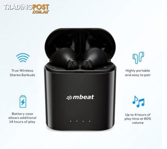 mbeatÂ® E1 True Wireless Earbuds â Up to 4hr Play time, 14hr Charge Case, Easy Pair - SPMB-MB-TWS-E1