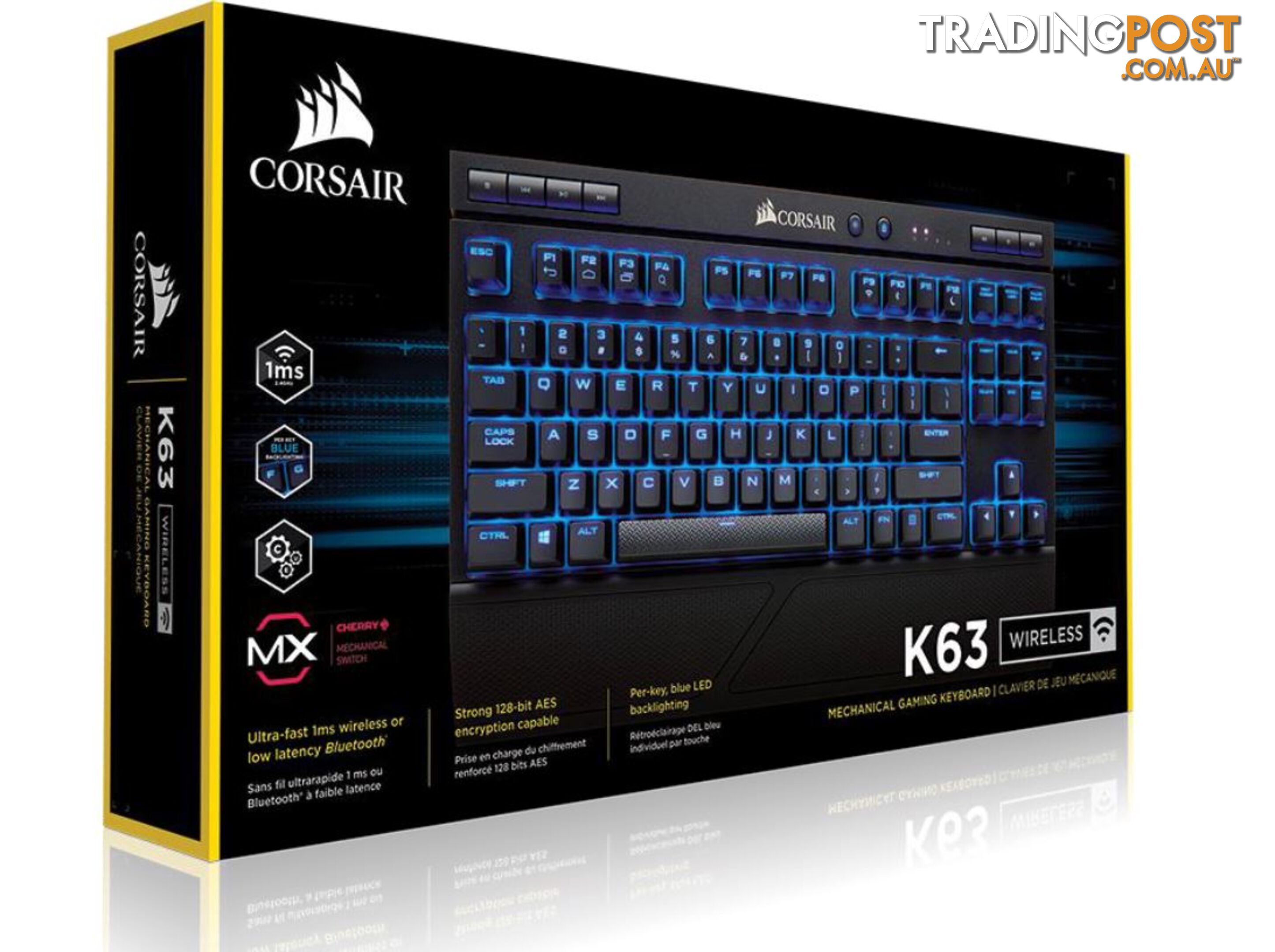 Corsair Gamingâ¢ K63 Wireless Backlit Blue LED, Cherry MX Red, Mechanical Gaming Keyboard â - KBCH-K63BLUE-WL