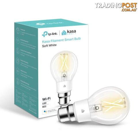 TP-Link KL50B Kasa Filament Smart Bulb, Soft White, Bayonet, Dimmable, No Hub Required, Voice Control, 2700K, 7kWh/1000h, 2.4 GHz, 2 Year Warranty - HETL-KL50B