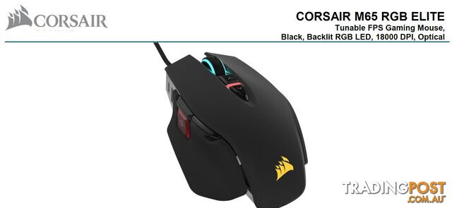 Corsair M65 RGB ELITE Tunable FPS Gaming Mouse Black, 18000 DPI, Optical, iCUE Software. - MICH-M65RGBELITE-BK