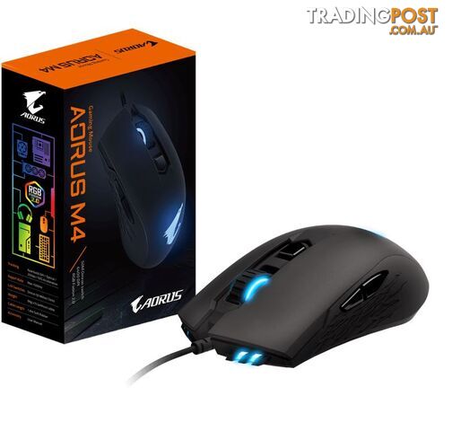 Gigabyte AORUS M4 Optical Gaming Mouse USB Wired 6400 dpi 1000Hz 98g 3D Scroll 50 million click Matte Black RGB Fusion2.0 On-the-fly DPI Adjustment - MIG-AORUSM4